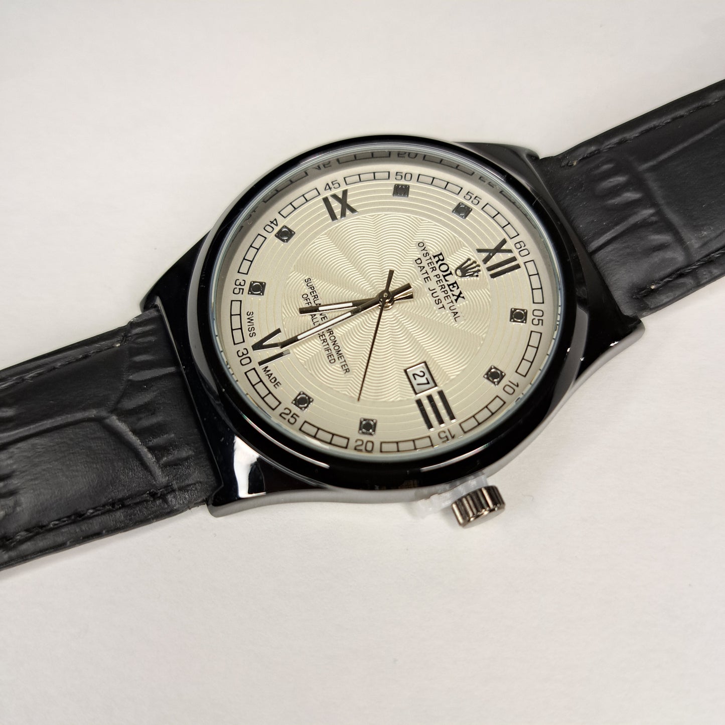 Rolex - Oyster - Black - Black Faux Leather Strap