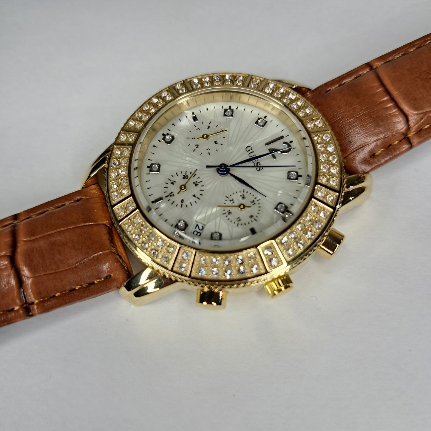 DIAMOND GUESS - Gold - Tan Genuine Leather Strap