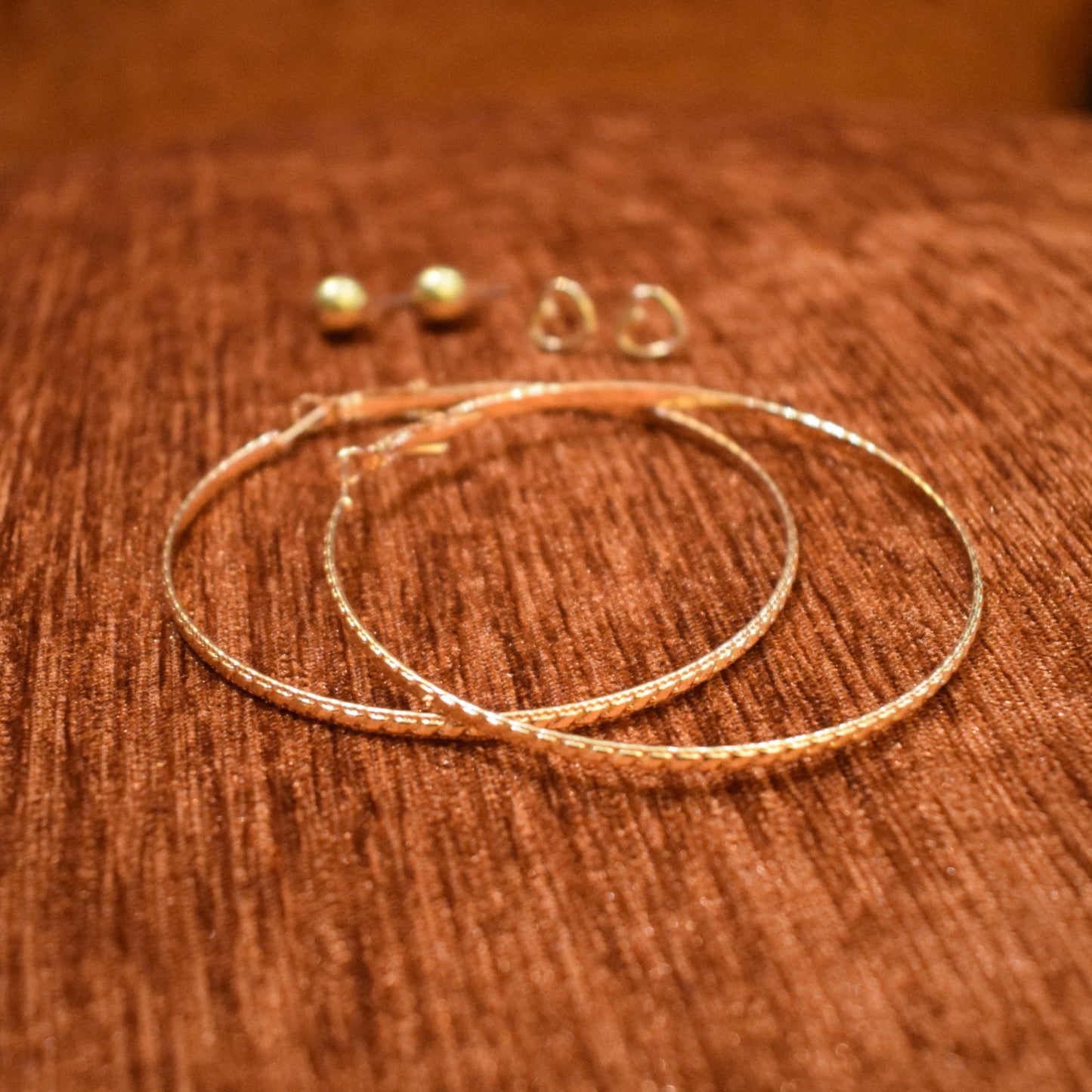 Big Hoops Earrings - Gold Studs - Heart Studs - Gold