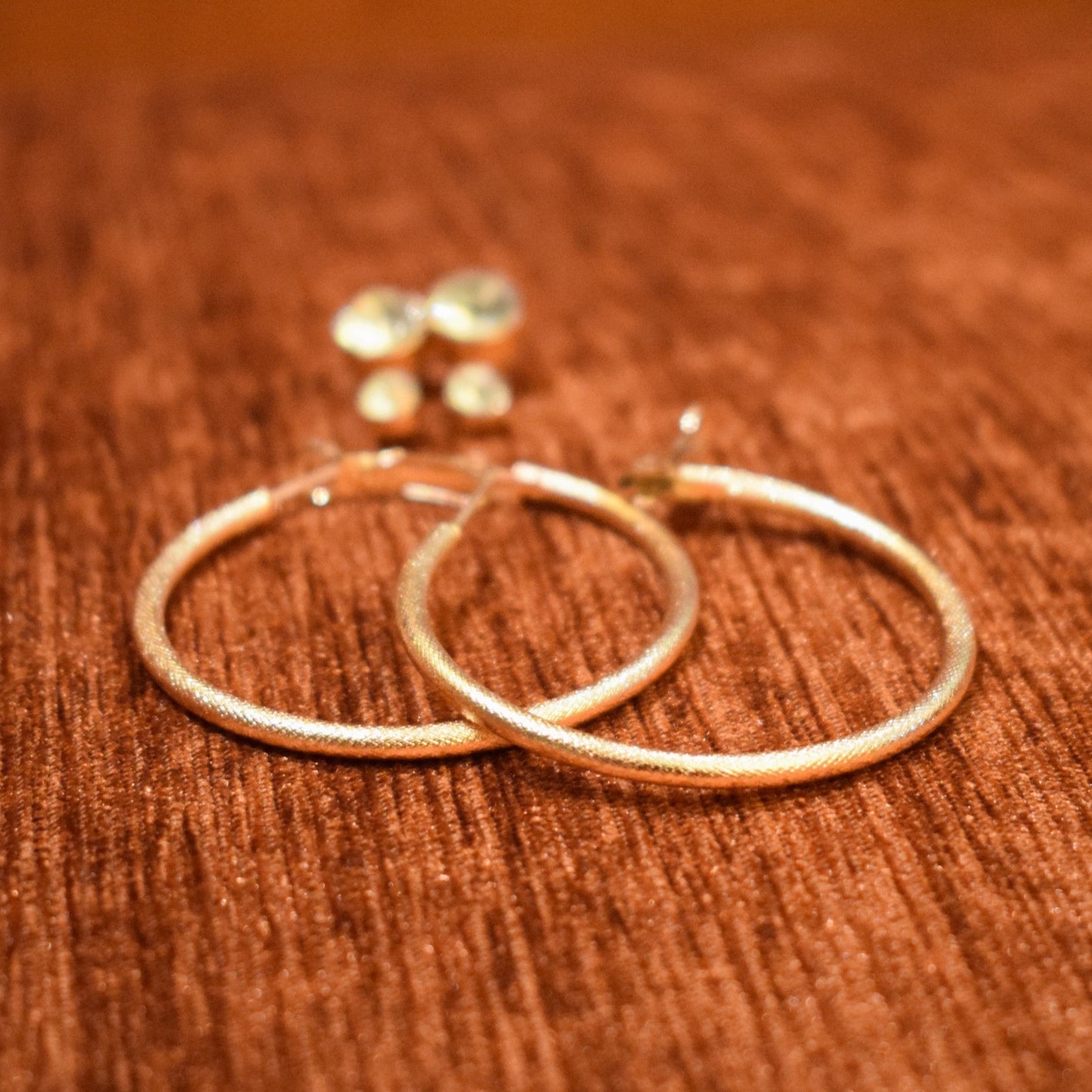 Engraved Hoops Earrings - Gem Studs (Small) - Gem Studs (Big) - Gold