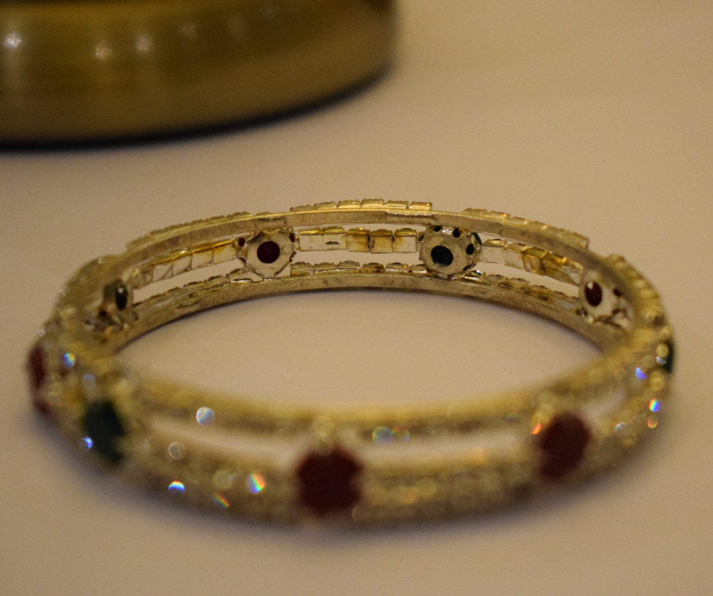 Thin Bangle with Stones and Diamonds - Silver - (Size 2.5)