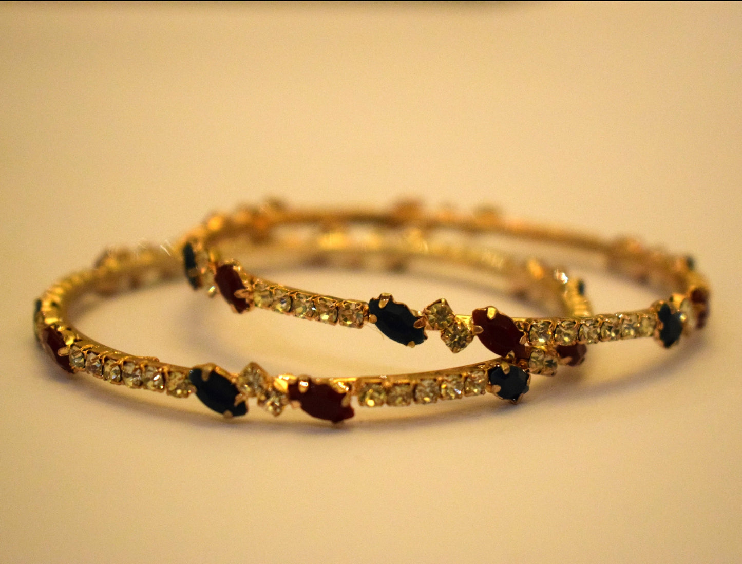 Gem and Diamond Bangles set of 2 - Gold - (Size 2.5)