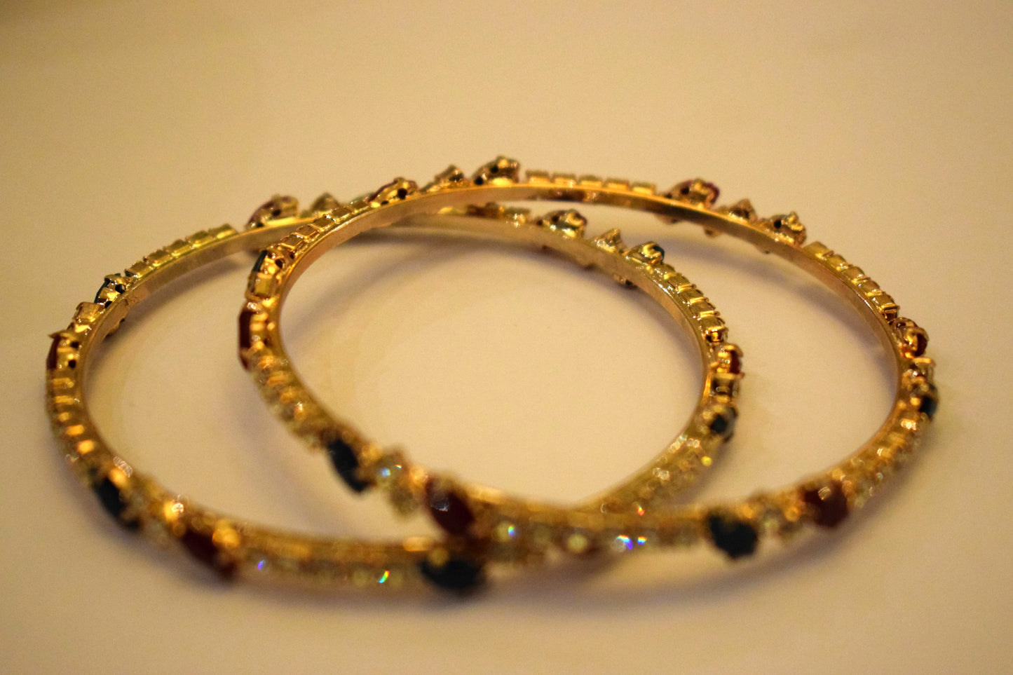 Gem and Diamond Bangles set of 2 - Gold - (Size 2.5)