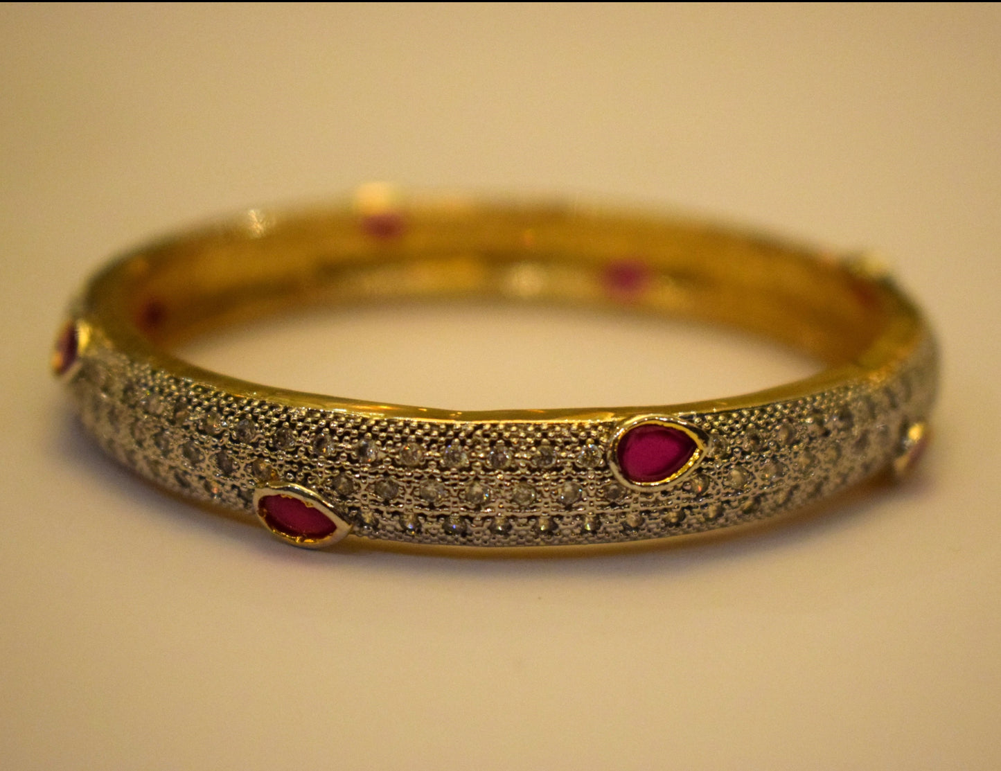 Diamond -Cut Bangles with Gems -  Silver/Gold - (Size 2.5)