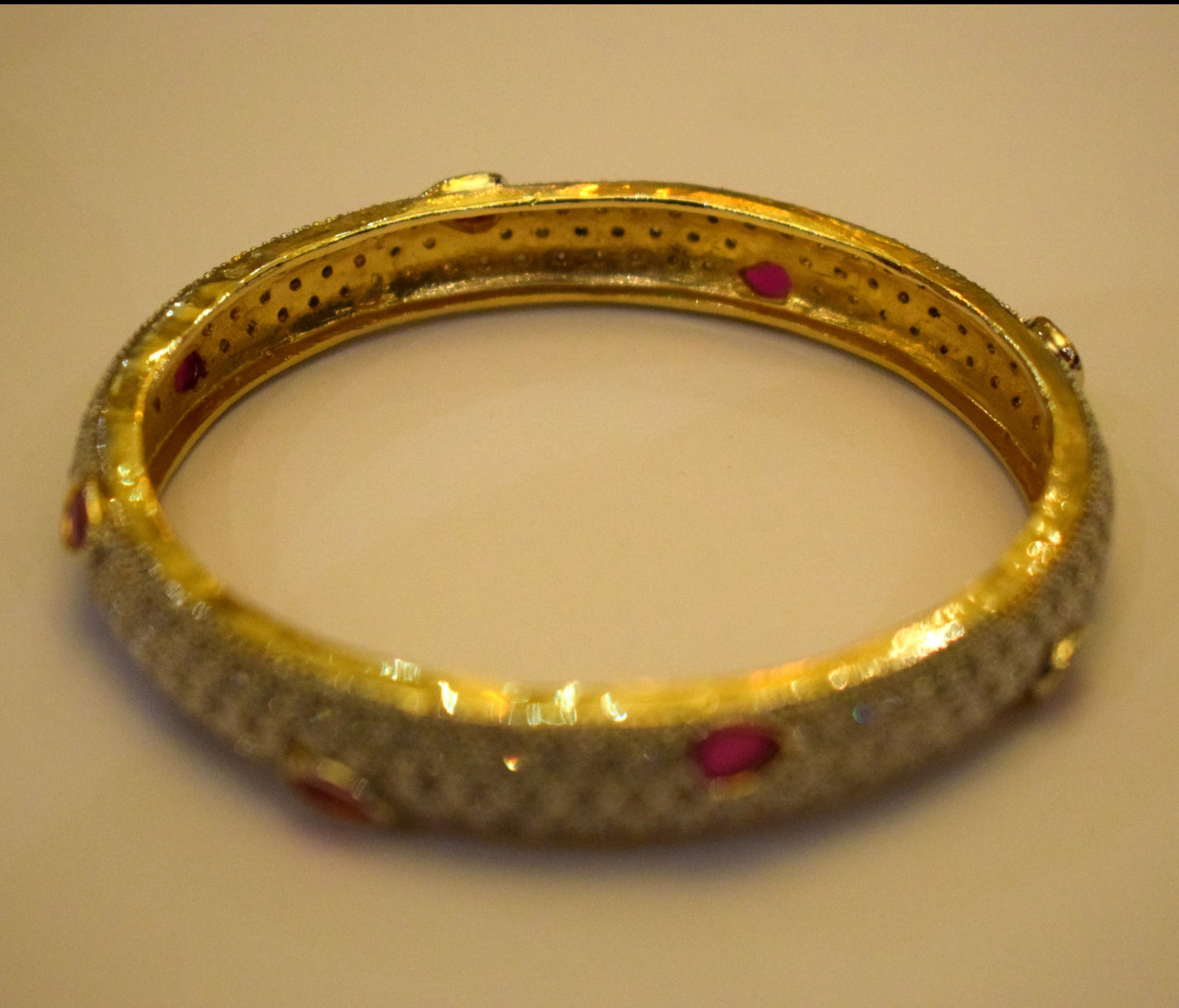 Diamond -Cut Bangles with Gems -  Silver/Gold - (Size 2.5)