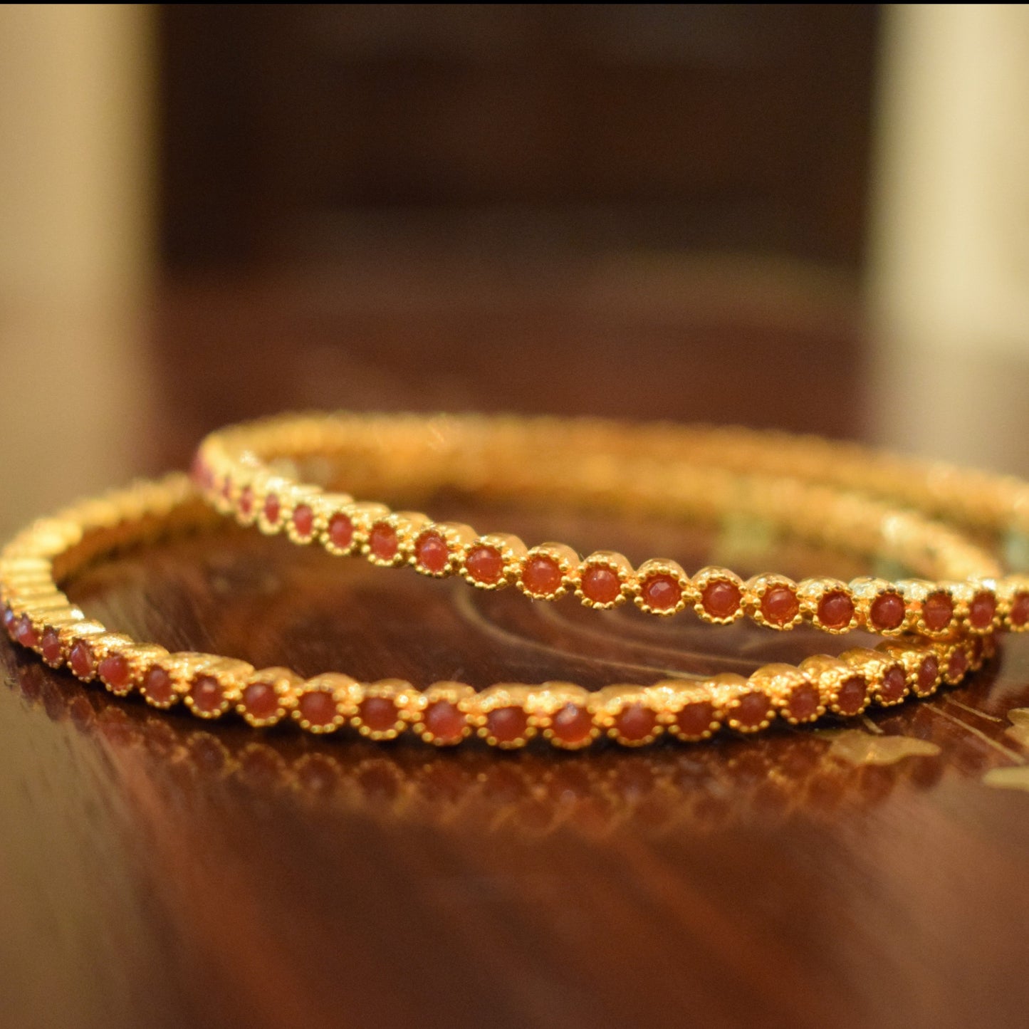 Red gem & Golden bangles - Size (2.5)