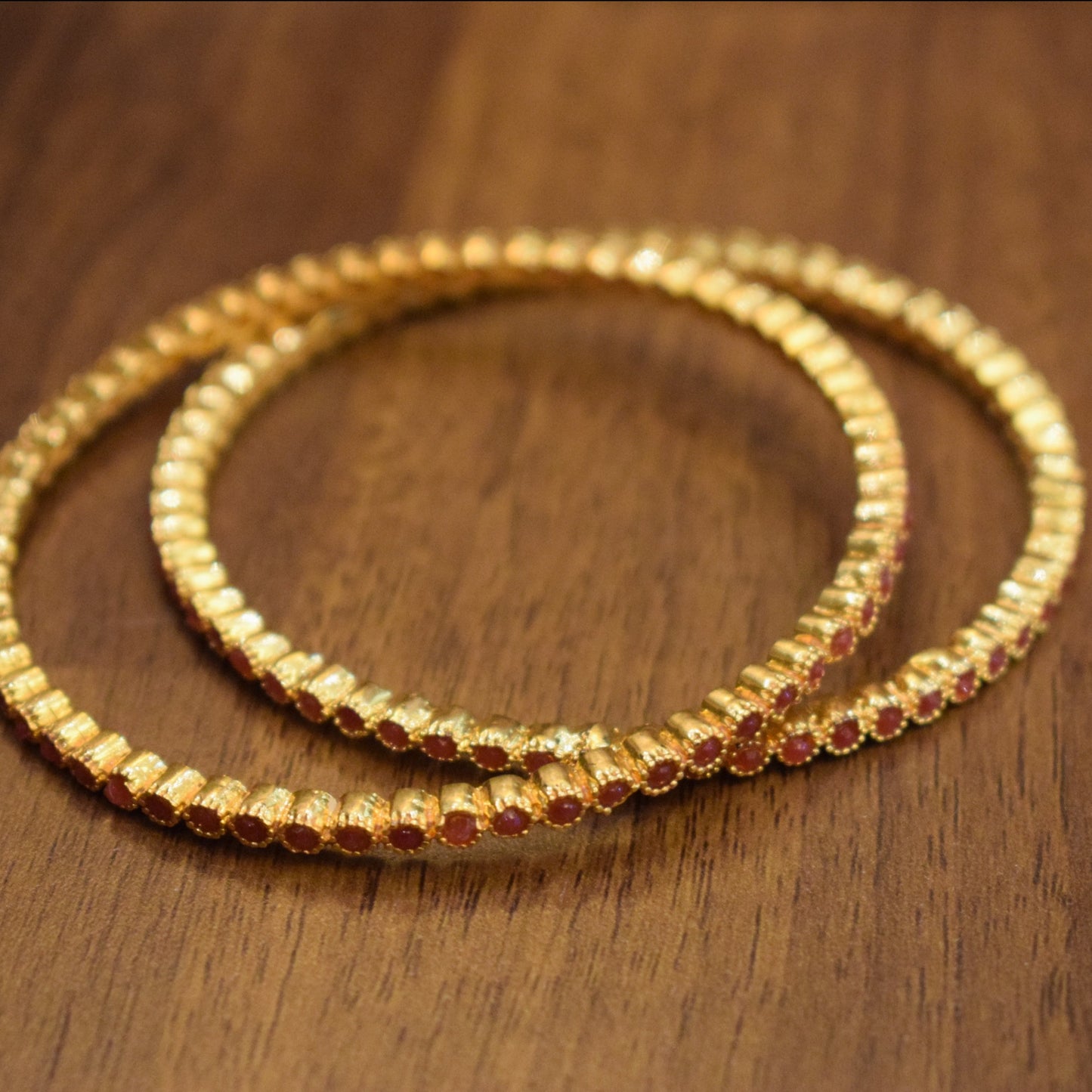 Red gem & Golden bangles - Size (2.5)