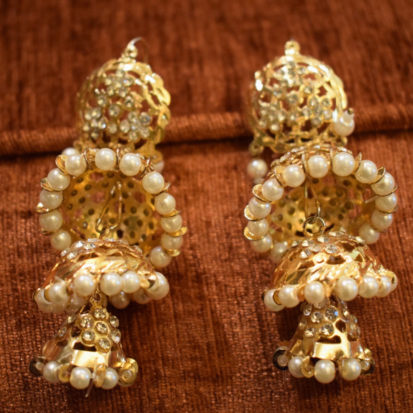 Pearl Jhumkas Earrings - Gold