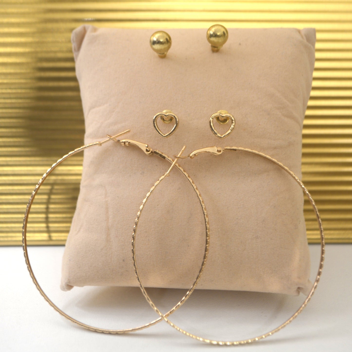 Big Hoops Earrings - Gold Studs - Heart Studs - Gold