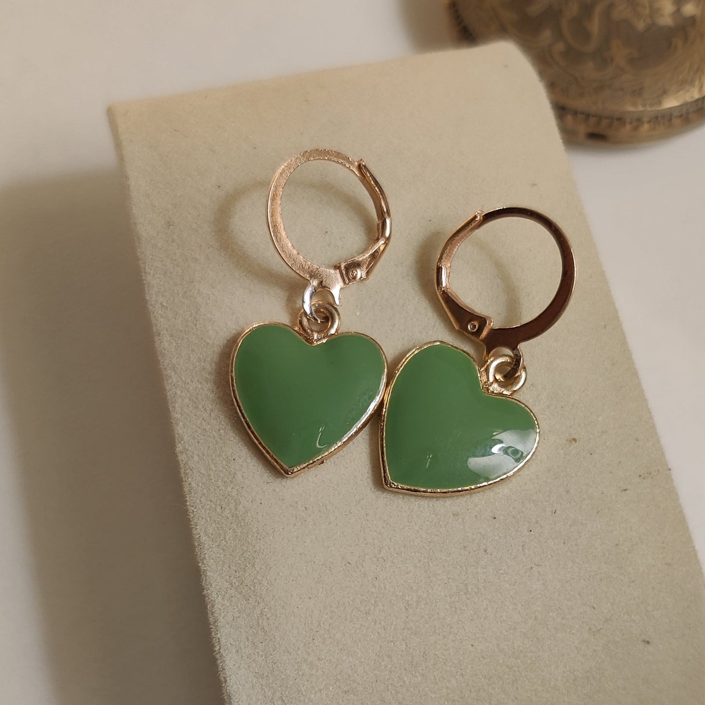 Hearts Earrings Green | Gold