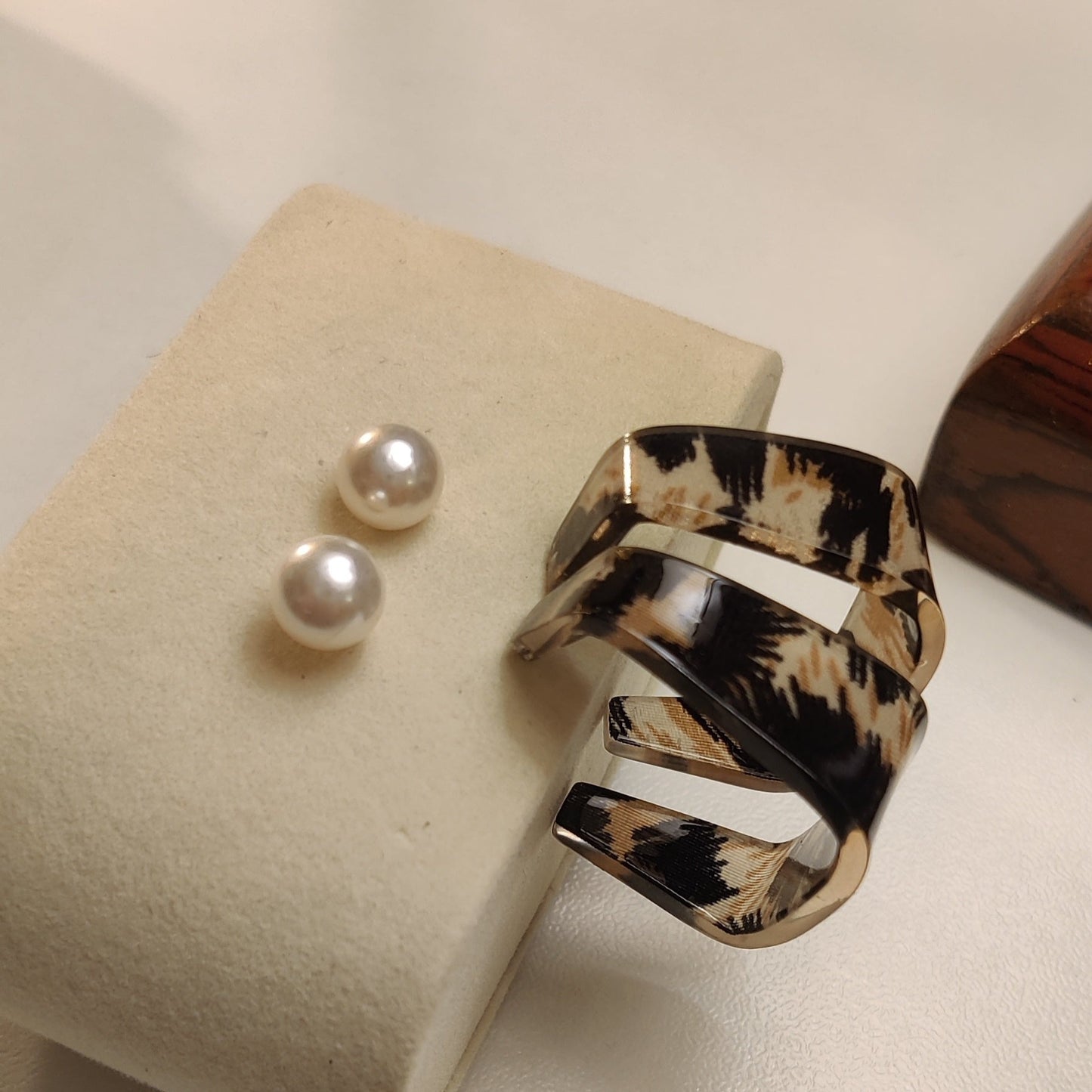 Retro Square Earrings & Pearl Studs | Gold