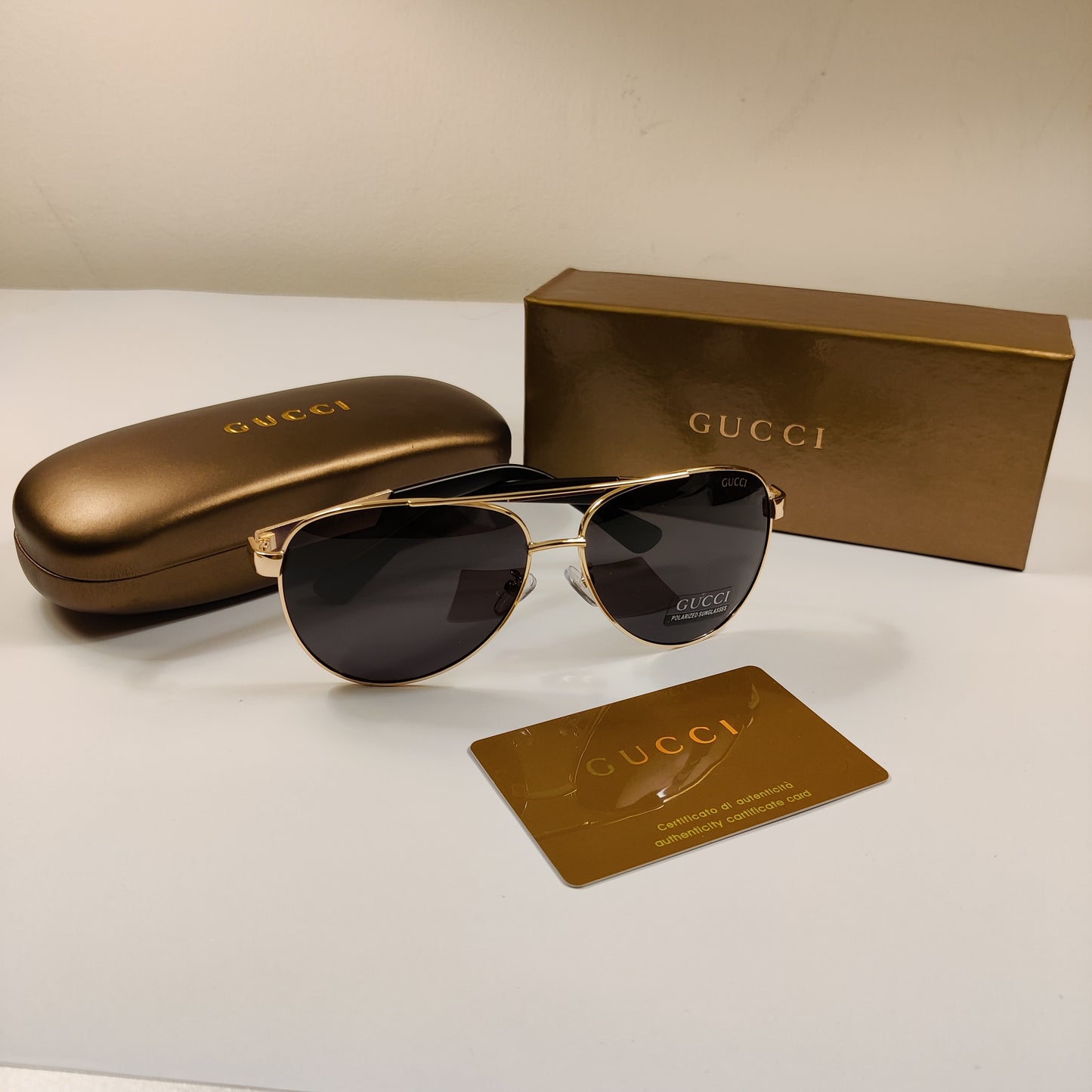 Bling Aviators - 4286 - Gucci - Polarized - Black/Gold