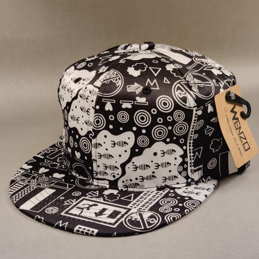 Fish Abstract - White/Black - Snapback