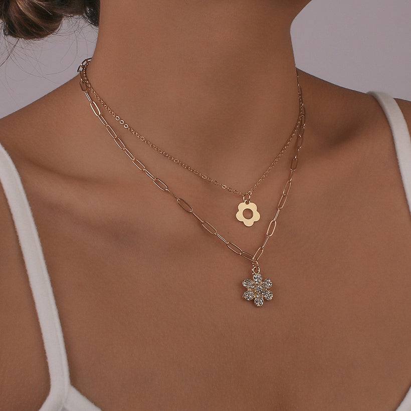 Flower Double Layer Necklace | Gold