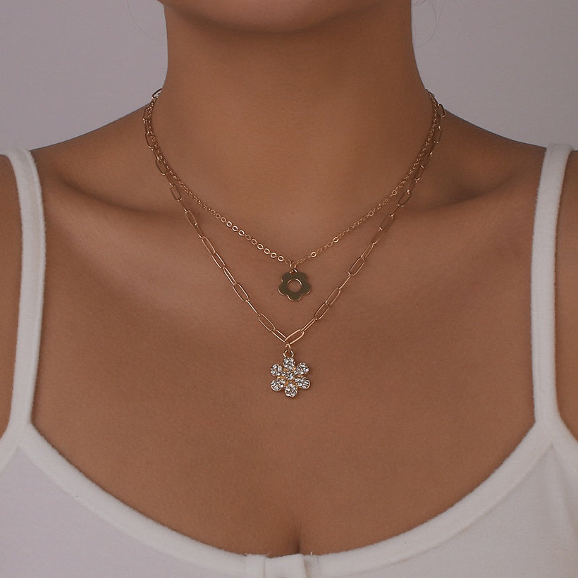 Flower Double Layer Necklace | Gold