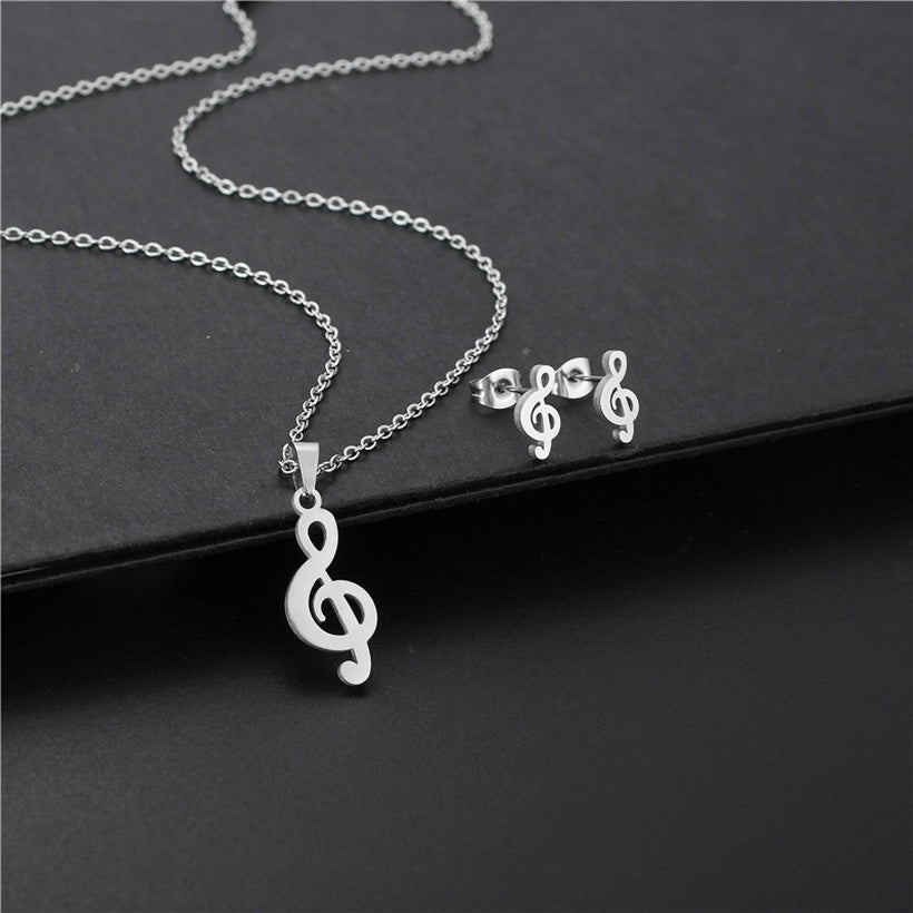 Music Stainless Steel Necklace & Studs | Silver