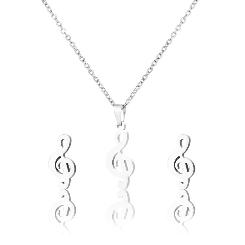 Music Stainless Steel Necklace & Studs | Silver