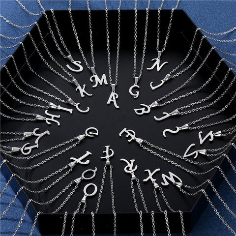 Alphabet Necklaces - Letter Necklaces - Stainless Steel - A-Z - Silver