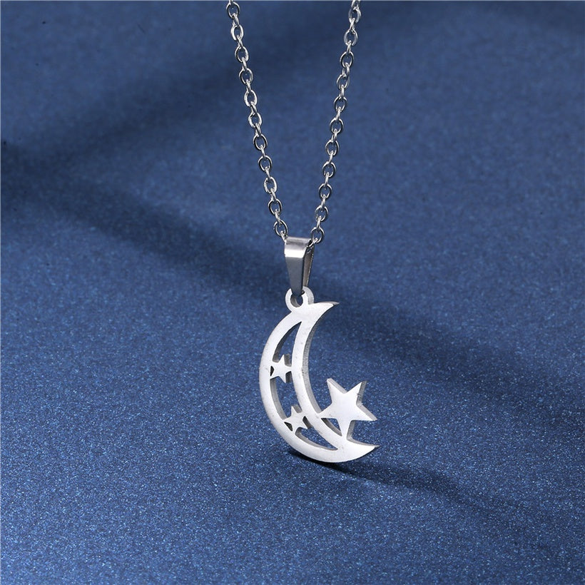 Pakistan Moon Star Stainless Steel Necklace & Studs | Silver