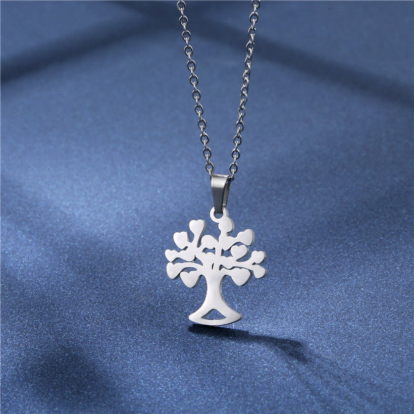 Tree Of Life Stainless Steel Necklace & Studs | Silver