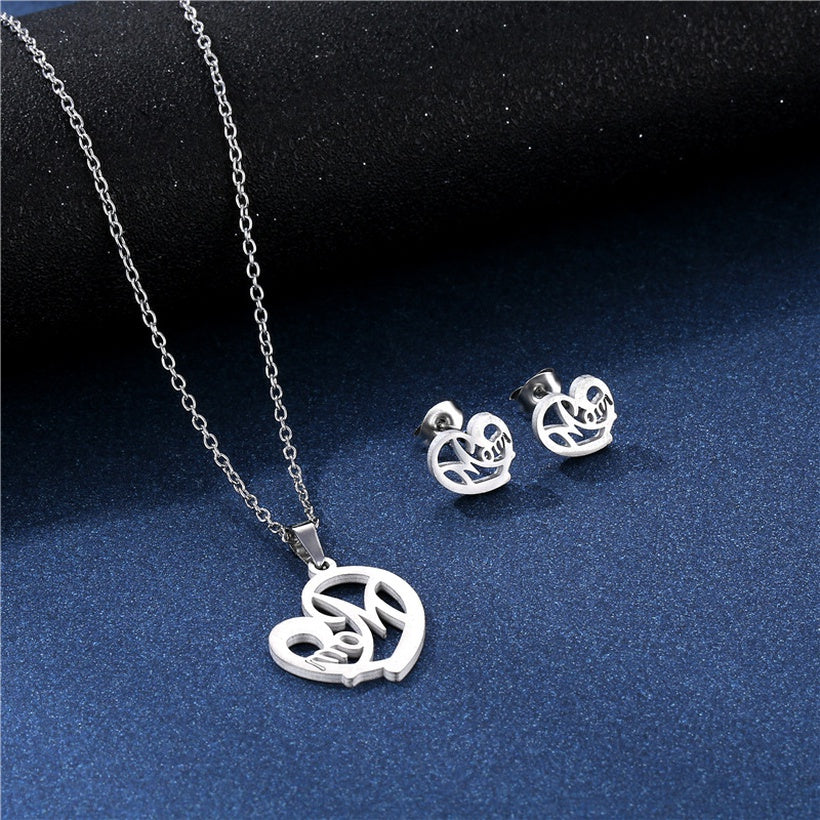 Mom Stainless Steel Necklace & Studs | Silver