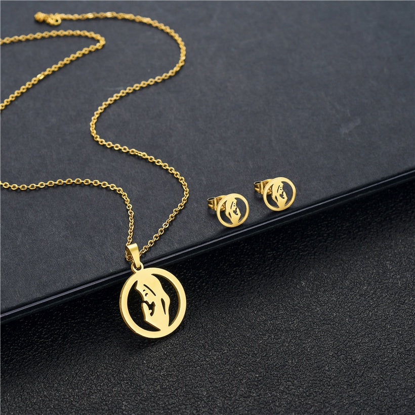 Girl Stainless Steel Necklace & Studs | Gold