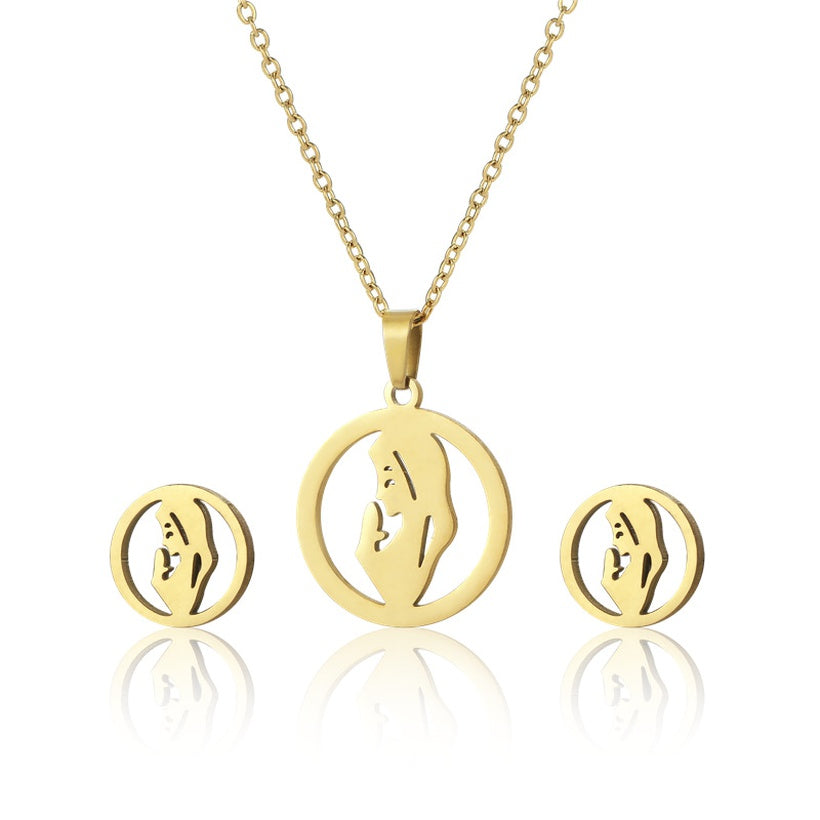 Girl Stainless Steel Necklace & Studs | Gold