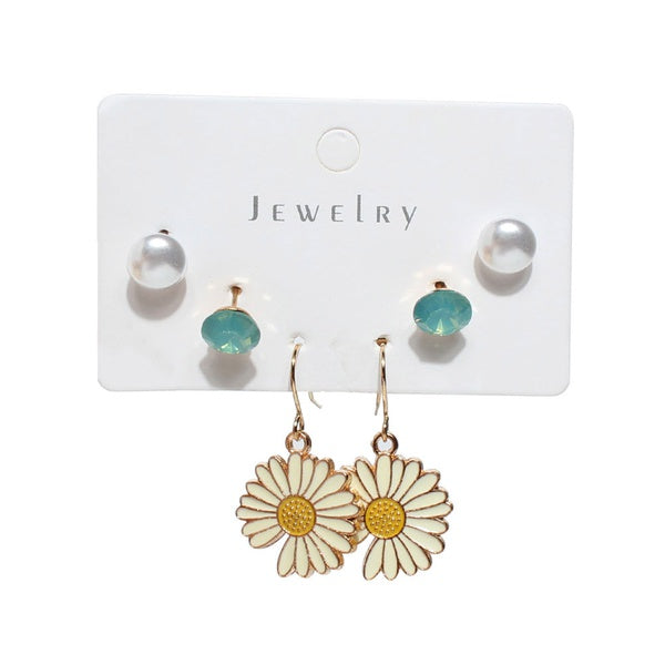 Flower Earring, Gem & Pearl Studs | Silver