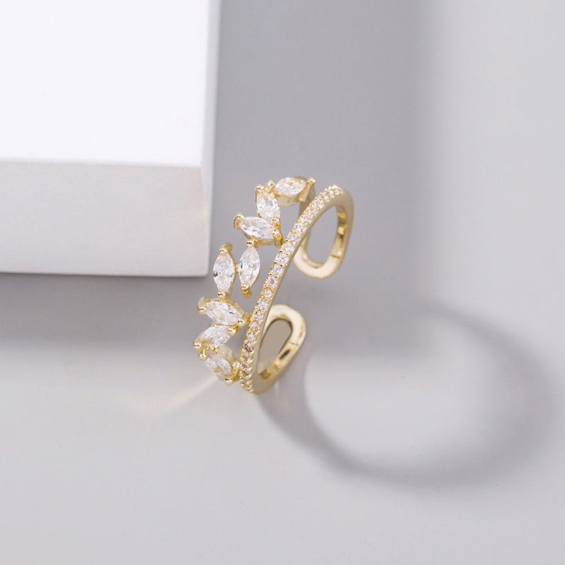 Leaf Band Zircon Adjustable Ring | Gold