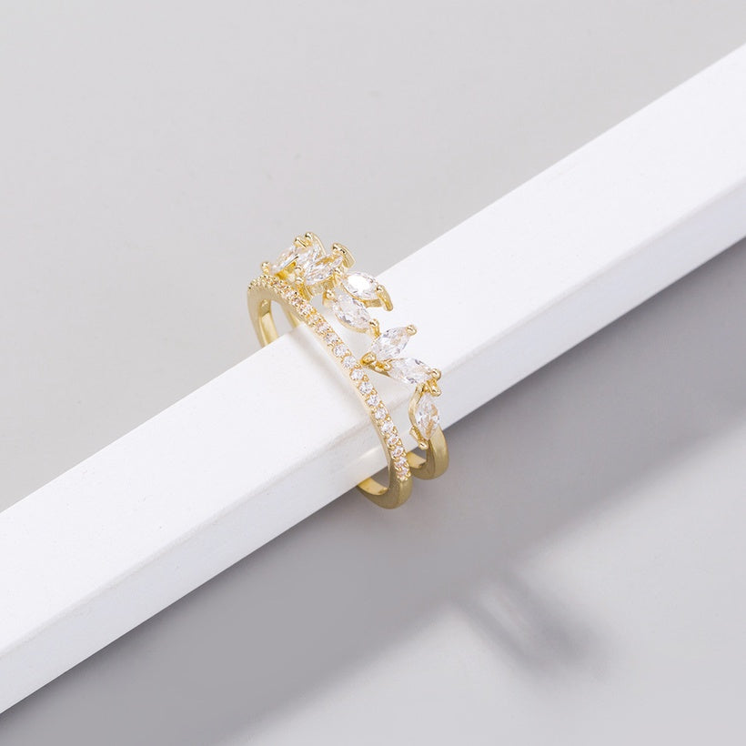 Leaf Band Zircon Adjustable Ring | Gold