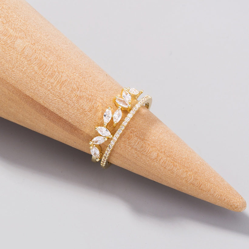 Leaf Band Zircon Adjustable Ring | Gold