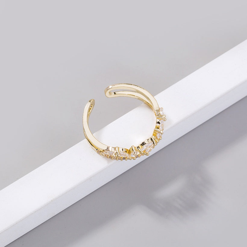 Leaf Band Zircon Adjustable Ring | Gold