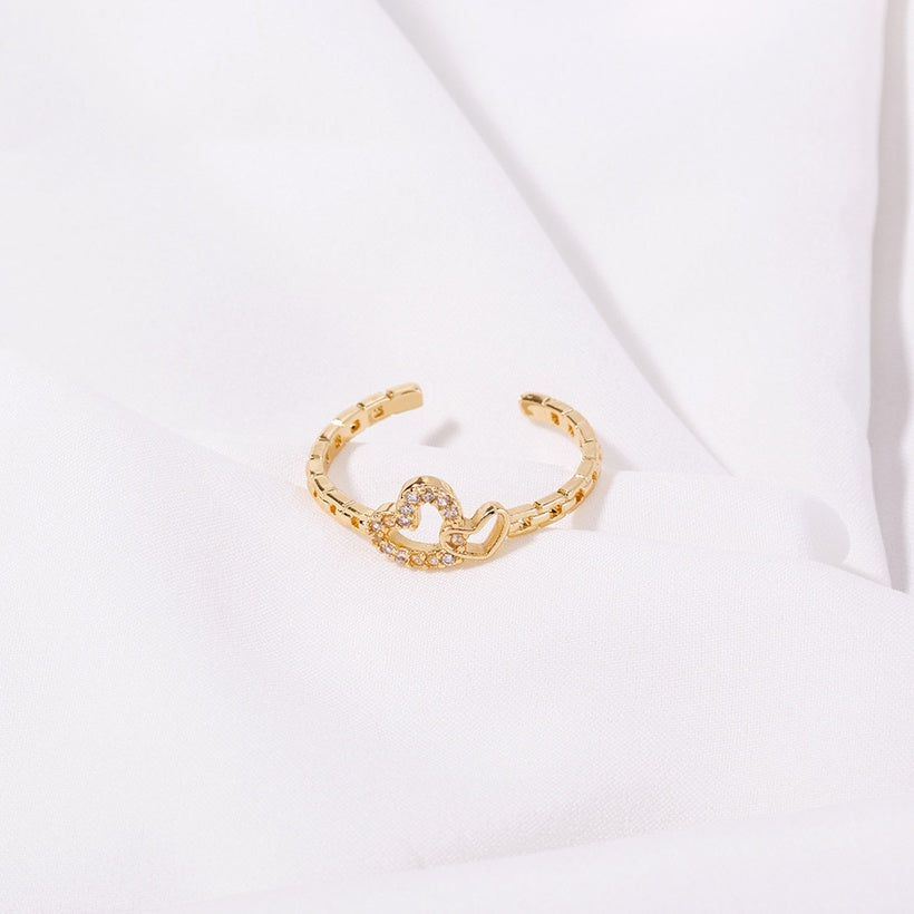 Hearts Zircon Adjustable Ring | Gold