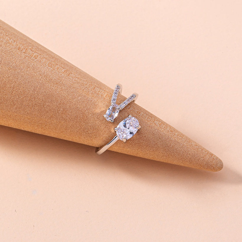 V-Shaped Oval Zircon Adjustable Ring