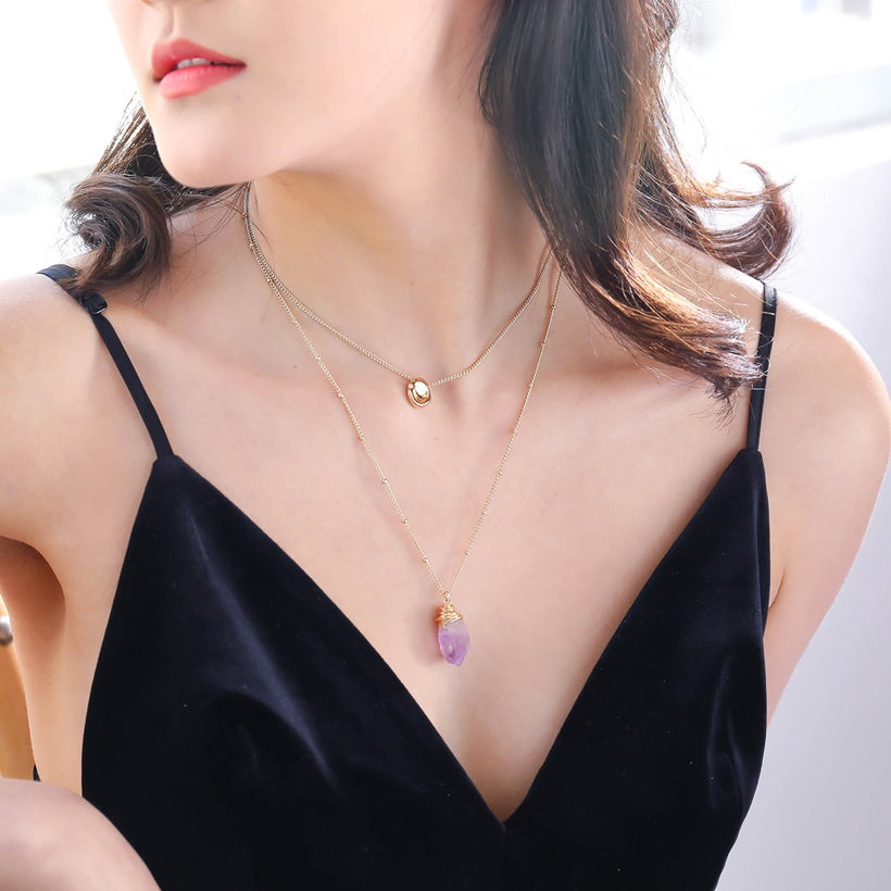 Light Purple Natural Stone Necklace | Gold