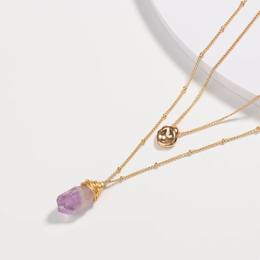 Light Purple Natural Stone Necklace | Gold