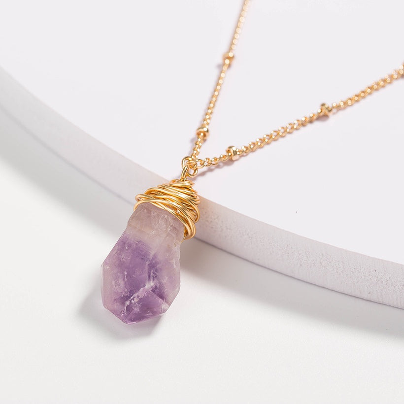 Light Purple Natural Stone Necklace | Gold