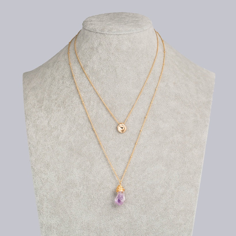 Light Purple Natural Stone Necklace | Gold