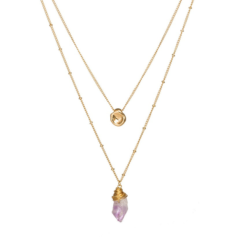 Light Purple Natural Stone Necklace | Gold