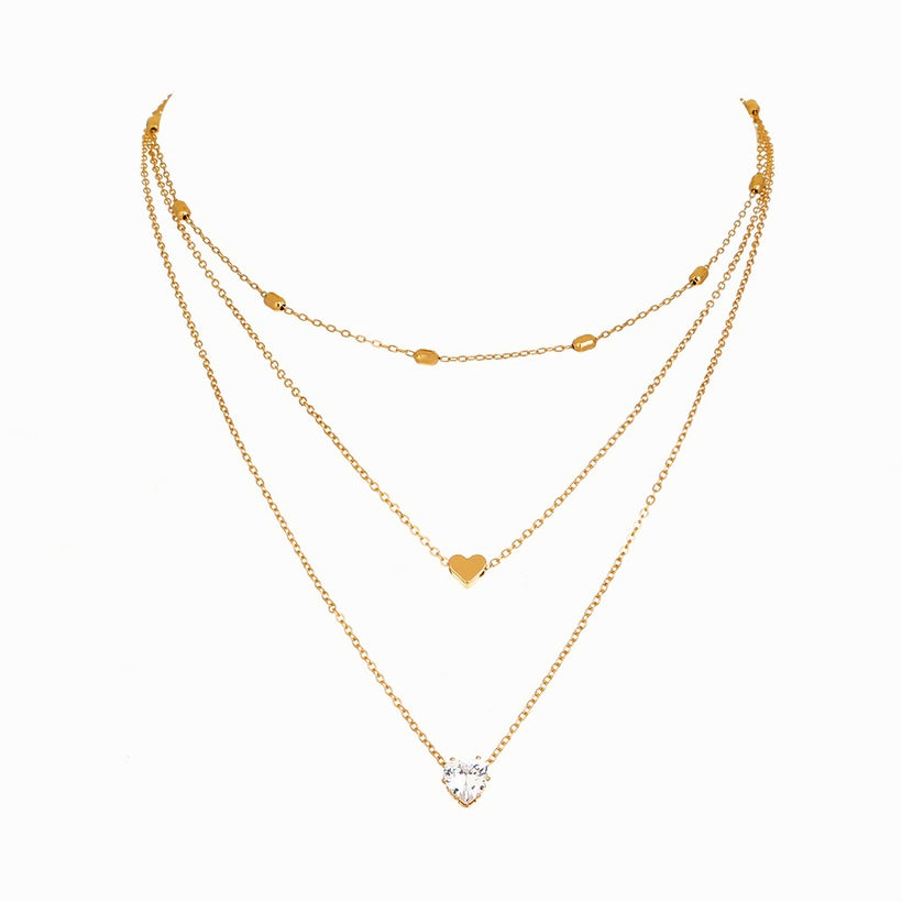 Heart Rhinestone Pendant Multilayer Necklace | Gold