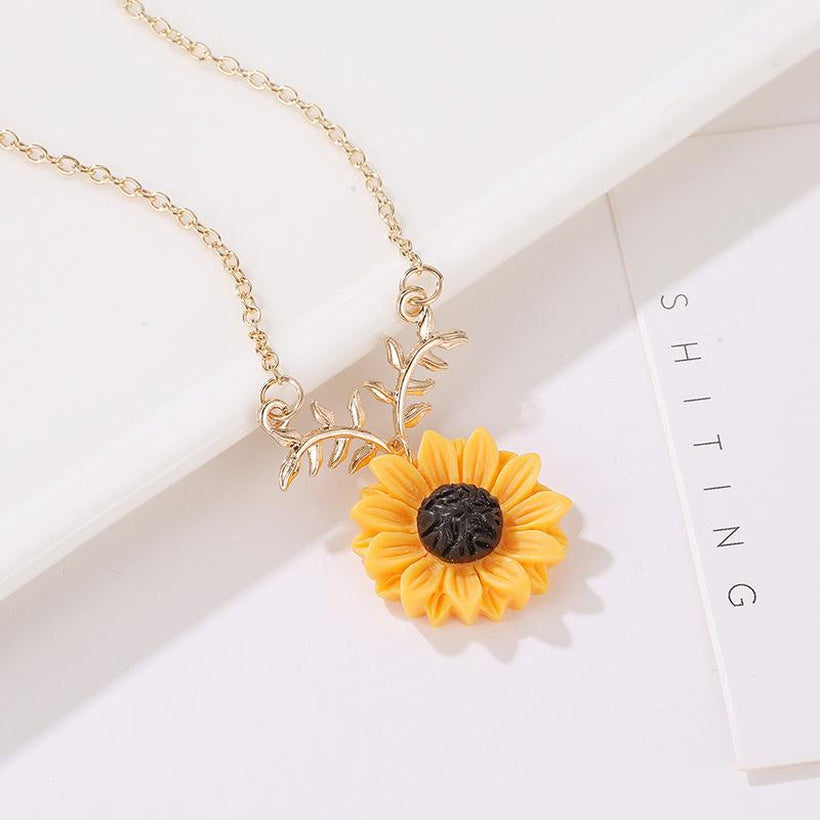 Sun Flower Leaf Necklace & Earring Set | Gold