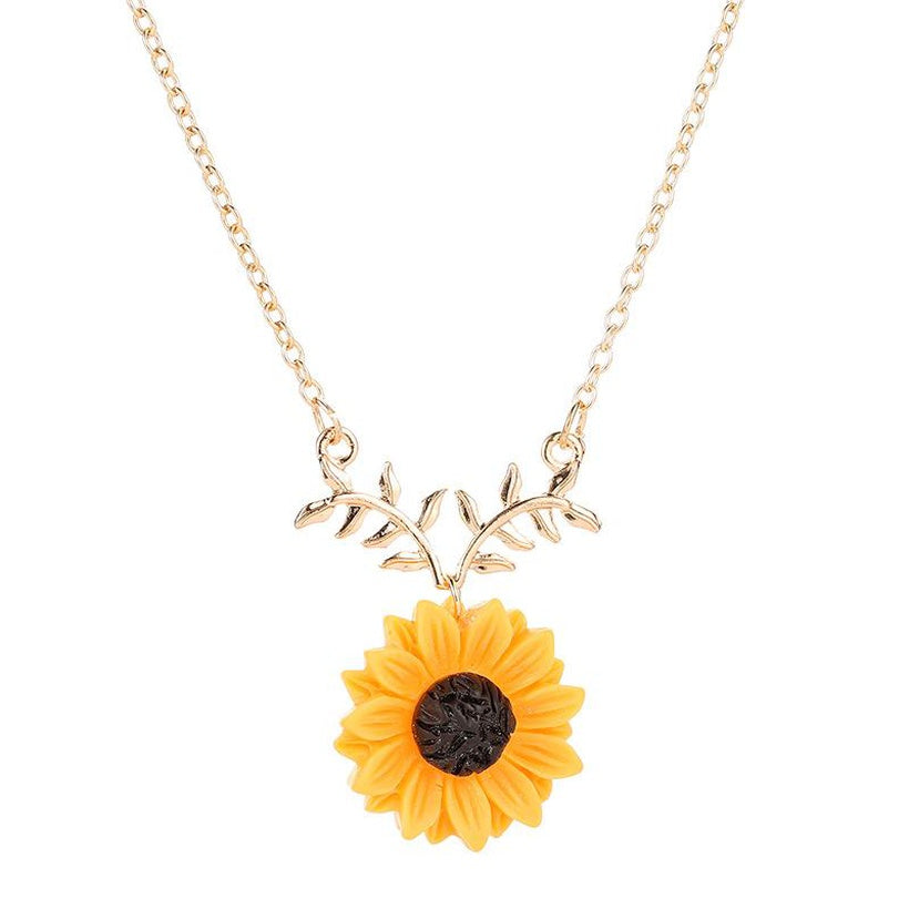 Sun Flower Leaf Necklace & Earring Set | Gold