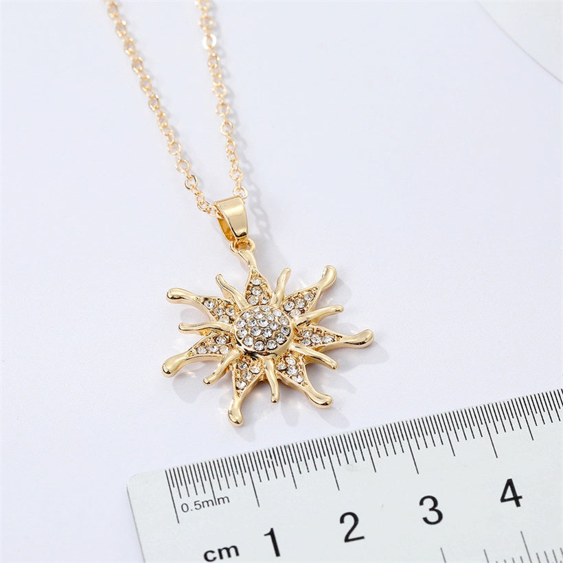 Retro Diamond Sun Flower Necklace | Gold