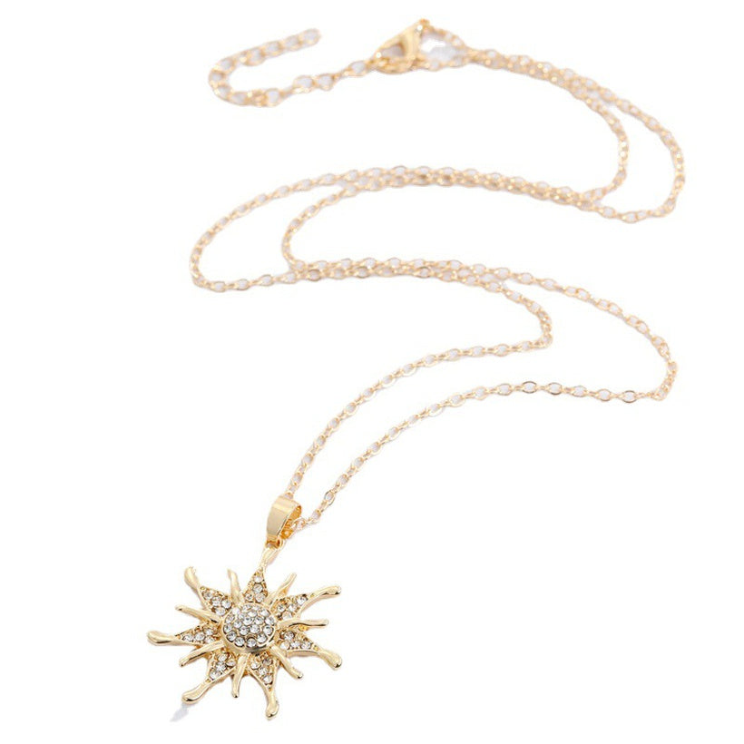 Retro Diamond Sun Flower Necklace | Gold