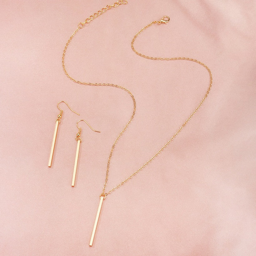 Rectangular Pendant Necklace & Earrings | Gold