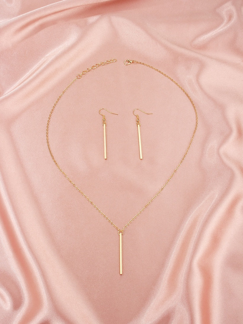 Rectangular Pendant Necklace & Earrings | Gold