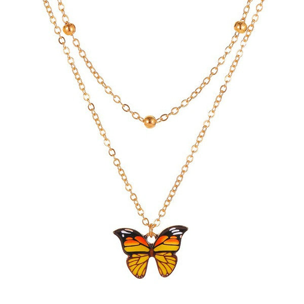 Retro Bead & Butterfly Multilayer Necklace | Gold