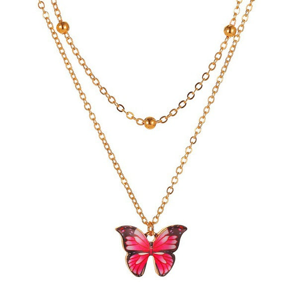 Retro Bead & Butterfly Multilayer Necklace | Gold