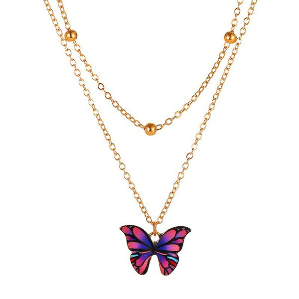 Retro Bead & Butterfly Multilayer Necklace | Gold