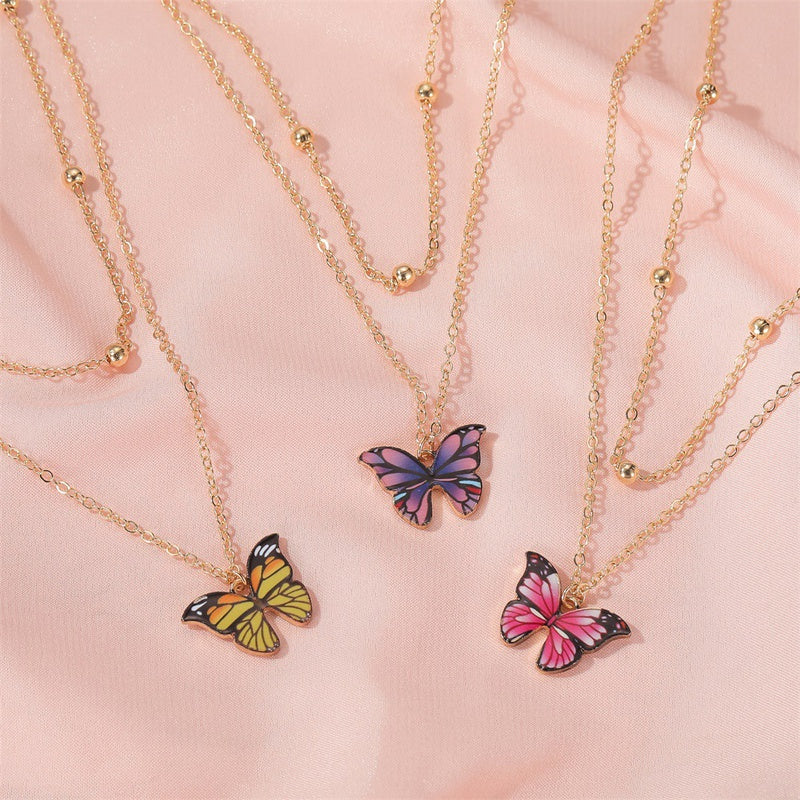 Retro Bead & Butterfly Multilayer Necklace | Gold